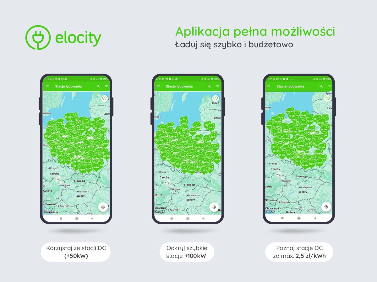 W aplikacji Elocity znaleźć można stacje ładowania o różnej mocy