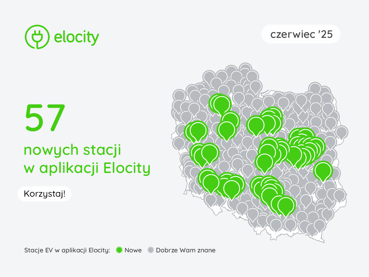 Nowe stacje ładowania w aplikacji Elocity - czerwiec '25